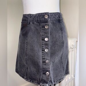 Black Denim Button-Up Skirt